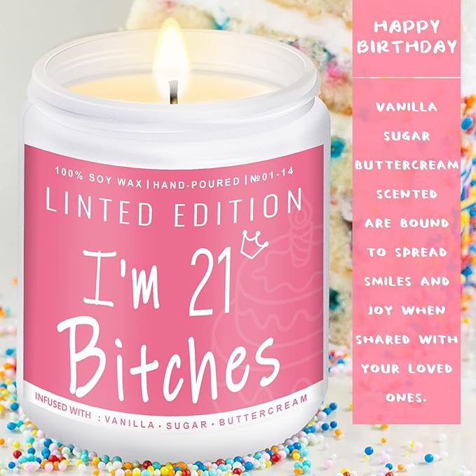 21th Birthday Gifts for Women, Perfect Birthday Present, Funny Presents for Mom, Friends, Wife, Sister, 7oz Vanilla Cream-Scented Candle