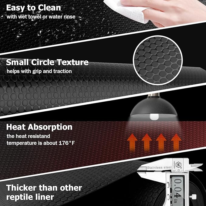 120 Gallon Reptile Terrarium Mat Liner, 96" X 24" Bearded Dragon Tank Accessories, Bearded Dragon Substrate flooring for 4x2x2 Reptile Enclosure, Reptile Bedding Carpet for Gecko,Lizard, Black