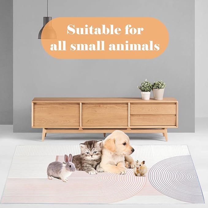 kathson Large Rabbit Cage Liner 78.7”×39.4” Guinea Pig Bedding Bunny Washable Floor Mat Reusable Absorbent Non Slip Pet Pee Pad for Small Animals Cages Hamster Chinchilla Cat Dog