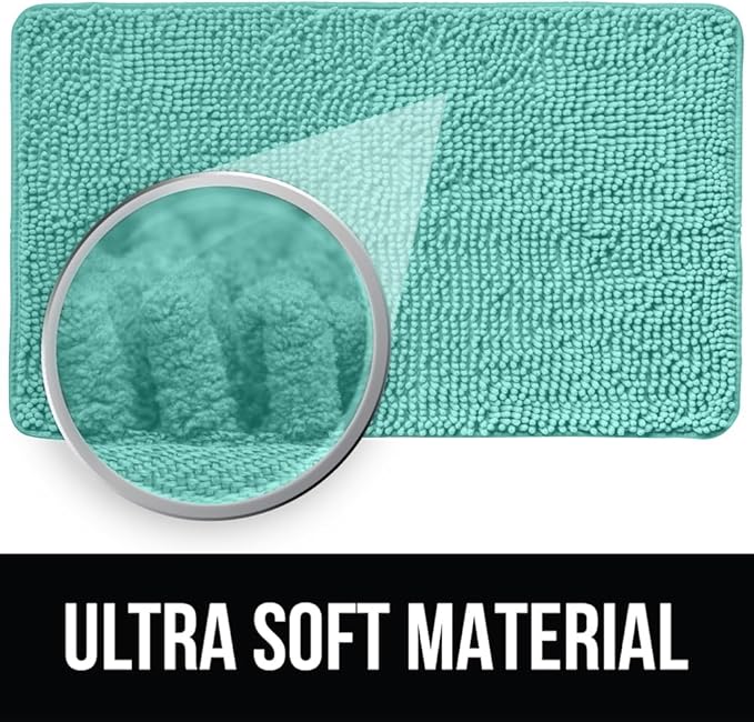 KANGAROO Bathroom Rugs, Chenille Soft Absorbent Bath Rug, Shaggy Shower Mat, Quick Dry Machine Wash Bathmat, Plush Carpet Mats for Tub, Bathtub and Room Home Decor Accessories, 24x17, Turquoise