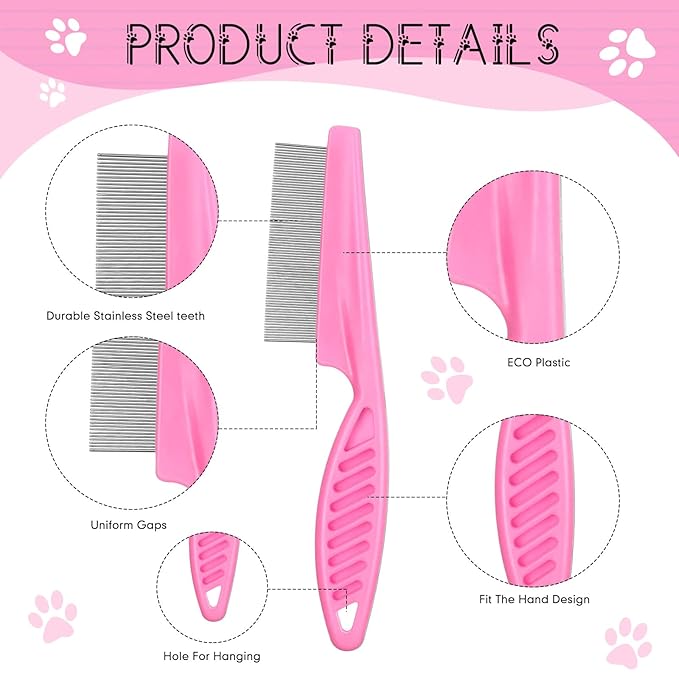 10 Pcs Flea Comb for Dogs and Cats Flea Remover Tool with Stainless Steel Metal Teeth for Detangling Grooming Kit, Pink, Blue, White and Green, 2 Sizes