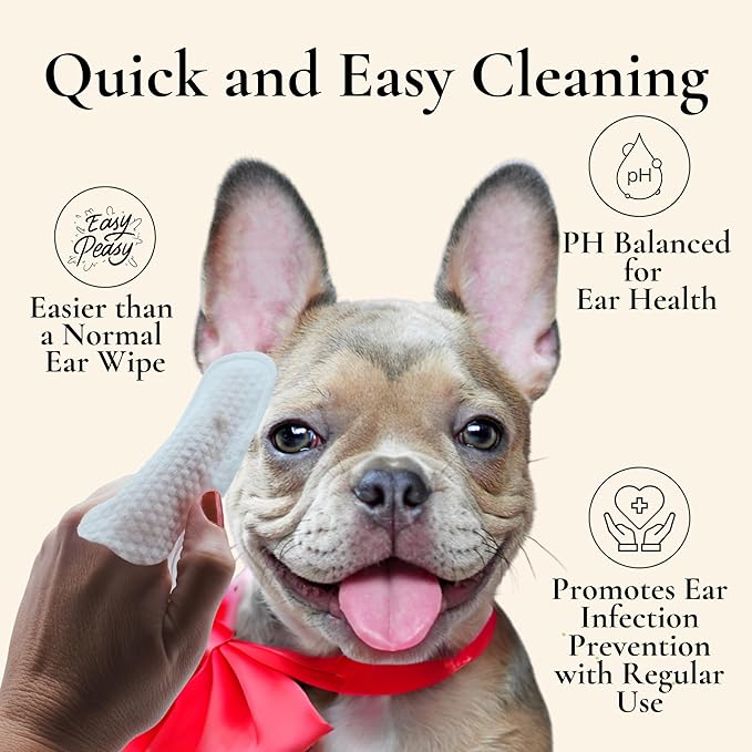 EcoBark Natural Ear Finger Wipes for Dogs - Dog Ear Cleaner Strawberry Scented - Ear Wipes with Finger Pad in Ear Solution - Gentle Otic Grooming Supplies to Soothe Dog Ear Itching - Cleanse Away Dirt