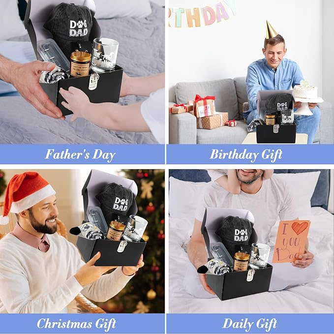 14 Pieces Dog Dad Gifts for Dad for for Men, Dog Gifts for Dog Lovers Including Whiskey Set Socks Keychain Hat Bottle Opener Greeting Cards Sented Candle