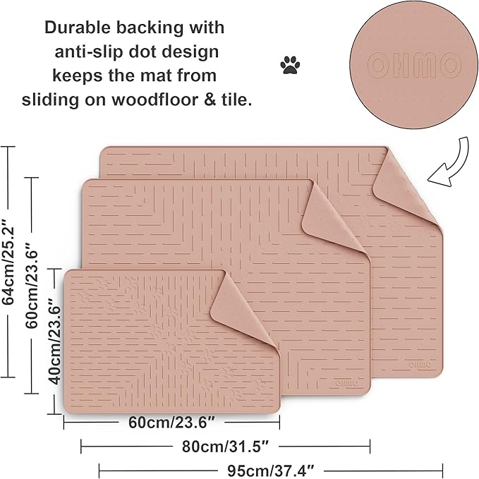 OHMO Cat Litter Mat Large Trapping Mat Premium Silicone Rubber 31.5x23.6 Coral, Waterproof and BPA Free Kitty Litter Box Mat, Easy to Clean and Keeps The Floor Tidy