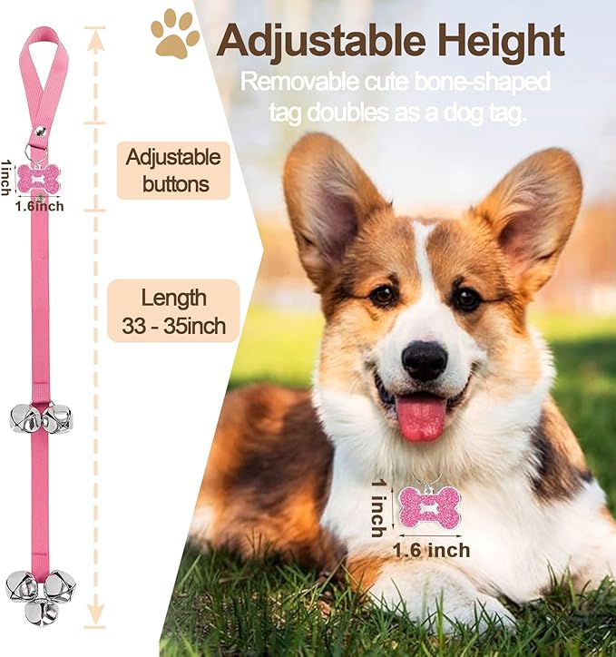 2 Pack Dog Door Bells Dog Doorbell to go Outside Puppy Train Bell for Dogs to Ring to go Potty Puppy Toilet Training Bell Jingle Bells for Door Knob Girl Puppy Essentials Accessories (Pink)