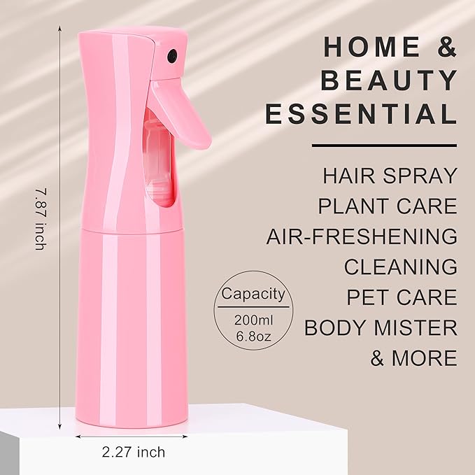 Hair Mister Spray Bottle，Spray Water Bottle Fine Mist Refillable Plants（6.8OZ /200ML） Barber，Showering Pets, Plants, travel, Ironing and Cleaning ﻿ ﻿ ﻿ (Pink-1Pcs)