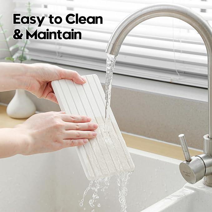 3 Pack Diatomite Stone Sink Tray, Water Absorbing Mat for Kitchen & Bathroom Counter, Quick Dry Soap Dish Makeup Vanity Caddy,Sponge Holder Organizer, White - 2pcs of 8"x 3.8" and 1pc of 3.8"x 3.8"