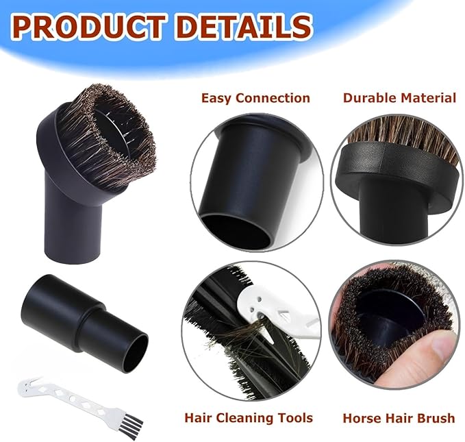 Vacuum Brush Attachment,25mm Horse Hair Brush with 1-1/4 to 1-3/8 Inch Hose Adapter for HV300 HV301 HV322 HV320 and Most 1.25 Inch Vacuum Cleaner