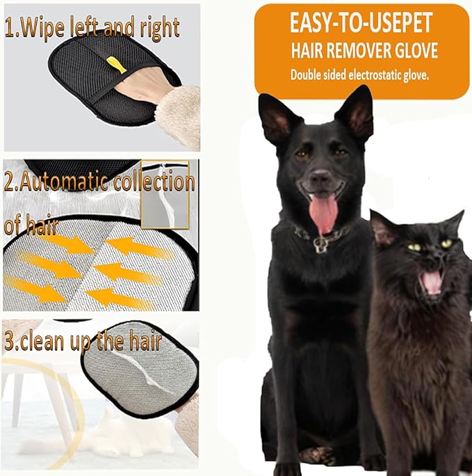 2 Pcs Reusable Pet Hair Remover Gloves, 2025 Cat Dog Grooming Gloves Pet Remover Electrostatic, Hands on for Dogs Cats & Horses with Long and Short