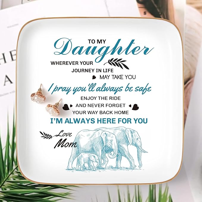 PUDDING CABIN Valentine's Day Gifts for Daughter Ring Dish -Whenever Your Journey in Life May take You, I Pray You'll Always be Safe... Gifts for Daughter Adult Mother's Day Birthday Graduation