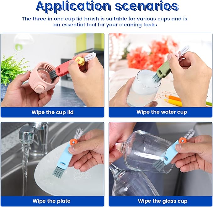 12 Pcs Cup Lid Cleaning Brush Multifunctional Bottle Gap Cleaner Brush 180° Rotatable Cup Lid Gap Cleaning Brush Set Hangable Cup Crevice Cleaner Portable 3 Colors Cup Lid Cleaner for Bottle Cleaning