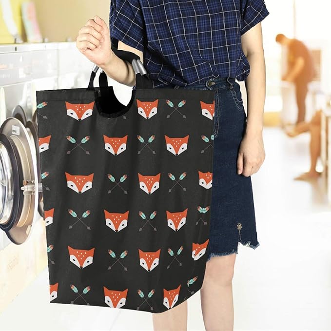 visesunny Collapsible Laundry Basket Foxes And Arrow Animal Large Laundry Hamper Oxford Fabric Dirty Clothes Toy Organizer with Handle For Bathroom Bedroom Kids Room Dorm