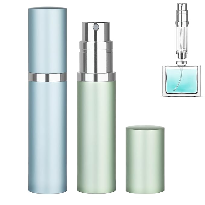 Refillable Perfume Atomizer Travel Bottle 2-Pack 5ml Leakproof Luxury Travel Perfume Refillable Bottle, Portable Fragrance Atomiser (Light Blue & Light Green)