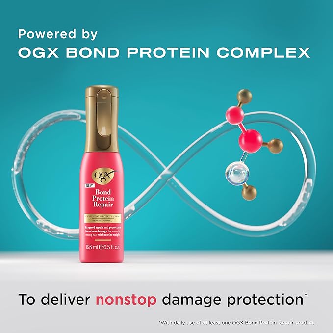 OGX Repair & Protect Bond Protein Repair 450°F Heat Protect Spray, Thermal Protection Spray for Targeted Damage Repair & Protection from Heat Damage, 6.5 fl. oz (Pack of 2)
