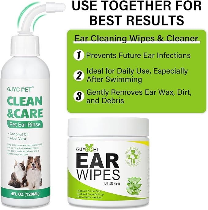 Ear Cleaner for Dogs and Cats,Dog Ear Infection Treatment for Itch Relief, Cleans The Ear Canal from Debris and Buildup Removes Wax, Odor with Aloe 4 Fl oz