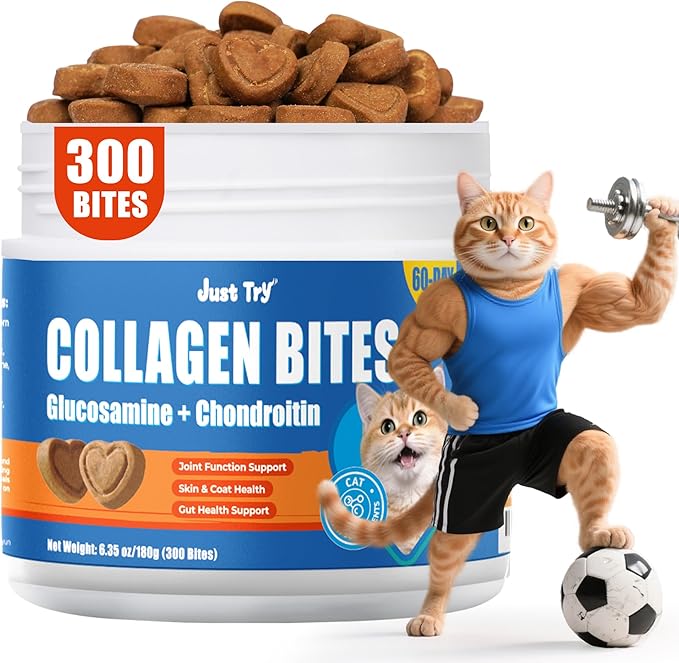 Just Try 300 Bites Collagen Bites Cat Treats for Cat Glucosamine Chondroitin, Collagen Supplements for Joint Health - Chicken Flavor - Cat Supplements 6.35 oz