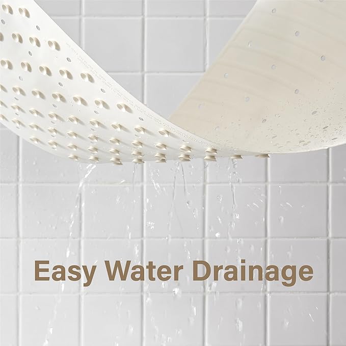Extra Long Rubber Bathtub Mat, Non-Slip Shower Tub Mat, 39x16 Inch, Bath Tub Floor Mat with Suction Cups and Drainage Holes, Ivory White