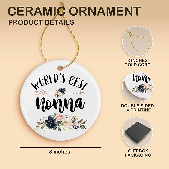 World's Best Nonna Ceramic Ornaments Gifts, Italian Grandma Grandmother Round Hanging Ornament Decor Decorations for Christmas Tree Car, Thank You Appreciation Gifts for Nonna Birthday Holiday