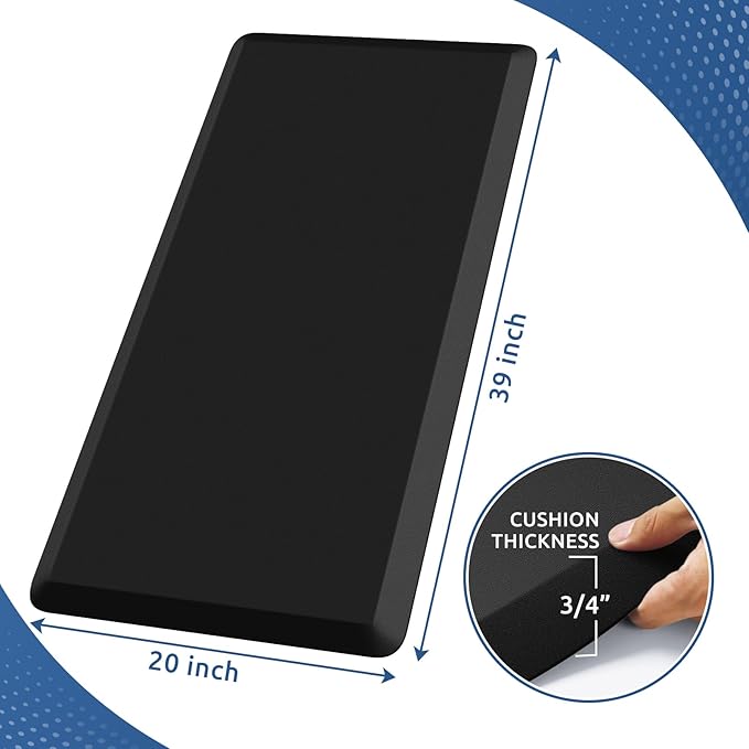 KitchenClouds Kitchen Mat Cushioned Anti Fatigue Rug 20"x39" Waterproof, Non Slip, Standing and Comfort Desk/Floor Mats for House Sink Office (Black,0.8inch)