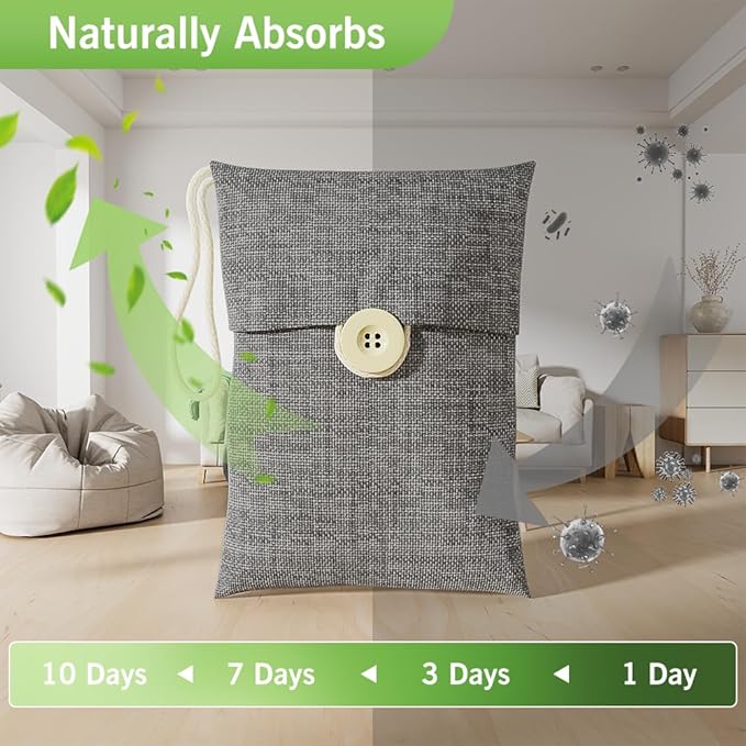 Charcoal bags Odor Absorber Activated Bamboo Charcoal Air Purifying Bag for Home Odor Eliminator Car Air Freshener for Closet Deodorizer Shoe Room Basement Litter Box Pet safe Bag 15Packs×100g