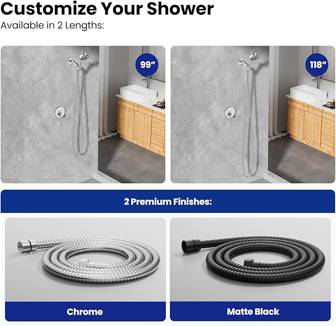 JOMOO Shower Hose, 99 Inch Extra Long Flexible Stainless Steel Handheld Shower Hose Extension with Brass Insert and Nut, EPDM Inner Tube, Anti-Kink Chrome Shower Head Hose Replacement