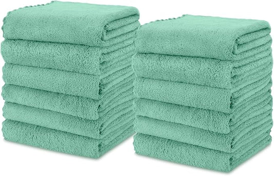 kimteny Kitchen Cloth Dish Towels, 13x28 Inches Premium Dishcloths, Super Absorbent Coral Velvet Microfiber Cleaning Cloths, Fast Drying Rags for Washing Dishes (13x28-12 Pack, Green)