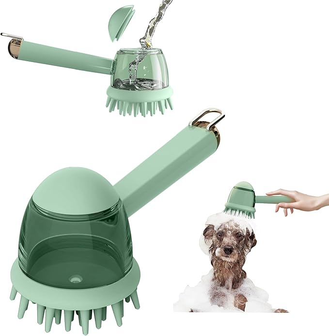 2025 New Pet Bath Brush, Dog Bath Brush, Dog Grooming Massage Brush with Built-in Shampoo Dispenser for Long and Short Hair (Green)