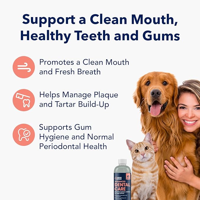Vets Preferred Dog Breath Freshener & Water Additive for Dental Care – Fights Bad Breath, Removes Tartar & Plaque – Dog Mouthwash for Healthy Teeth & Gums, Gingivitis Support – Mint Flavor