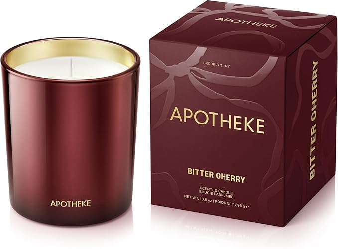 Apotheke Signature Candle Scented Candles for Home, Bitter Cherry - 10.5 oz Seasonal Soy Wax Jar Candle - Long-Lasting Fall Scented Fragrance with Perfume-Grade Fragrance Oils