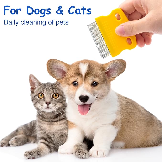 5pcs Flea Comb for Pets, 5 Colors Stainless Steel Dog Cat Grooming Tool, Portable Gentle Flea Lice Tear Stain Remover Combs for Facial Eye Gunk Cleaning