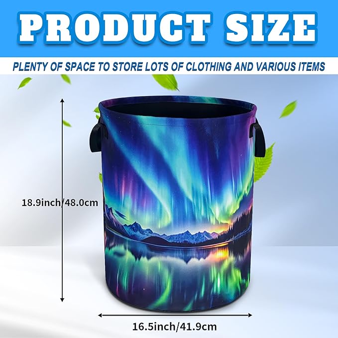 Aurora Laundry Basket Oxford Cloth Northern Lights Laundry Hamper With Handle Foldable Portable Clothes Storage Basket 18.9 X 16.5 In Storage Bag For Laundry Room/Bathroom/Bedroom/Dormitories