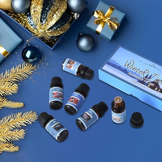 Winter Fragrance Oils, AVEOIRA Essential Oils Gift Set for Diffuser, Candle, Soap Making Scented Oils, Cinnamon, Gingerbread, Christmas Tree, Spiced Cider, Candy Cane, Cranberry Orange
