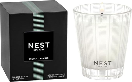 NEST New York Scented Classic Candle, Indian Jasmine - 8.1 oz - Up to 60-Hour Burn Time - Reusable Glass Vessel