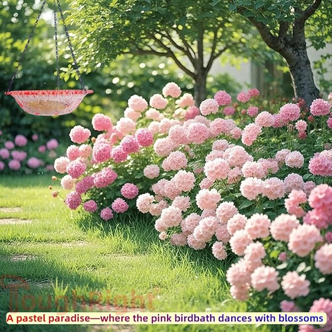 2 Pack Hanging Bird Baths Bowl Outdoor 15.8 Inch Metal Chains, Weather-Resistant Hanging Bird Feeder & Bath Tray for Garden Patio (Plastic, Blue & Pink)