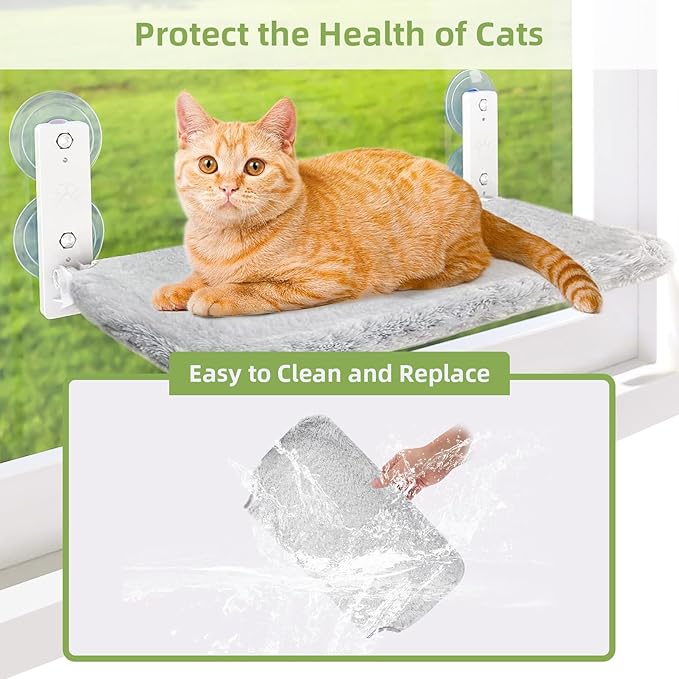 2PCS Replacement Cover for Cat Window Perch, M Size Cordless Cat Window Hammock Bed Accessories, Reversible Breathable/Warm Seat Cover for Inside (Grey, 20.4" L x 11.8" W)