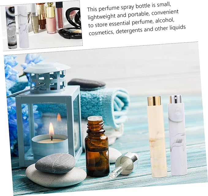 2pcs Travel Perfume Bottles Marble Pattern Rotary Spray Cosmetic Atomizer Vials Portable Leakproof Glass Plastic Containers for Essential Oils and Cologne