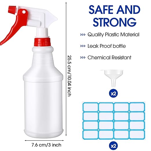 Yinder 18 Pcs 16 Oz Plastic Spray Bottle Bulk Empty Refillable Spray Bottles for Cleaning Solution Leak Proof Water Sprayer with Adjustable Nozzle Mist/Stream Mode(Red,Blue,Green,Yellow,Whtie,Black)