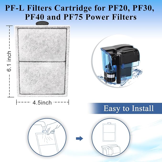 16 Pack PF-L Filter Cartridges Compatible with PF20, PF30, PF40 and PF75 Power Filters, Large Carbon Replacement Aquarium Refill for Fish Tank with Zeolite