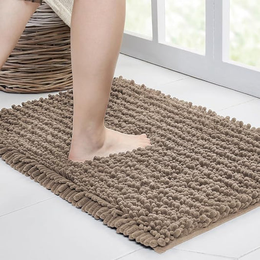 Walensee Bathroom Rug Non Slip Bath Mat (32x20 Inch Taupe) Water Absorbent Super Soft Shaggy Chenille Machine Washable Dry Extra Thick Perfect Absorbant Best Large Plush Carpet for Shower Floor