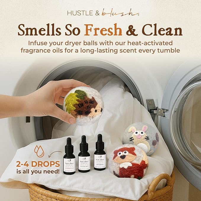 Fluff Ewes Wool Dryer Balls 6 Pack Premium New Zealand Wool Laundry Balls for Dryer, No Static Dryer Balls Laundry Reusable, XL Hedgehog Dryer Balls, Baby Dryer Balls for Dryers - Hedgehog and Homies