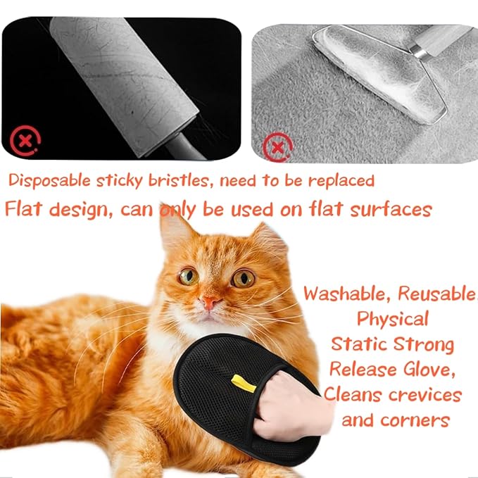 2-Pack Washable Pet Grooming Gloves – Electrostatic Deshedding Mitts for Dogs & Cats, Removes Fur from Furniture, Couches, Beds, Car Seats & Clothes – Reusable Cleaning Tool..