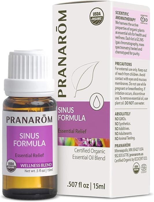 Pranarom - Sinus Formula Essential Oil Blend, Organic Essential Oils for Health, Essential Oils for Wellness, Aromatherapy Essential Oils, Certified Organic, 15ml