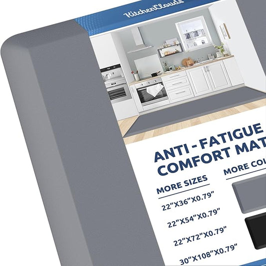 KitchenClouds Kitchen Mat Cushioned Anti Fatigue Rug 22"x72" Waterproof, Non Slip, Standing and Comfort Desk/Floor Mats for House Sink Office (Grey,0.8inch)