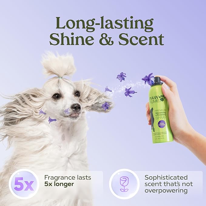 Paw Fume Dog Detangler Grooming Spray, Royal Lavender, 2-Pack – Keeps Pups Fresh All Day – Hypoallergenic, Alcohol-Free, Detangling & Moisturizing – Salon-Quality Dog Necessities for Coat & Fur Care