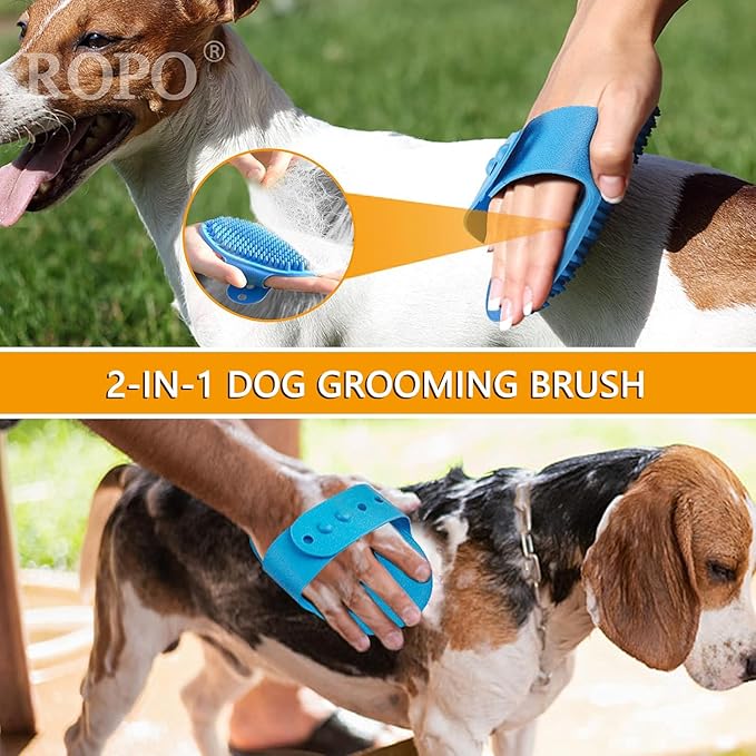 ROPO Dog Bath Brush, Dog Shampoo Brush Soothing Massage Rubber Comb with Adjustable Ring Handle for Long Short Haired Dogs and Cats 2pcs