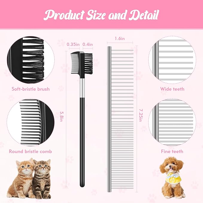 6-Pack Flea Comb for Dogs and Cats, Fine & Wide Tooth Stainless Steel Lice Comb, Tick Removal Tool, Tear Stain Remover, Dematting Brush - Professional Pet Grooming Kit for All Types of Pets