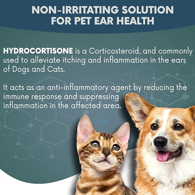 NOVEHA Pet Ear Drops with 1% Hydrocortisone | Ear Cleaner for Dogs & Cats for Earwax buildup, No-Sting Formula, Calms Itch & Reduces Painful Ear Infections 60mL (60ml (Pack of 2))