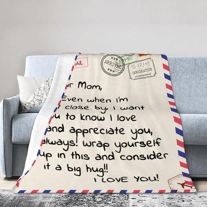 Throw Blankets Anniversary Birthday Gift for Mom from Daughter Son, Dear Mom Blanket for Mother's Day, Super Soft Flannel Throw Blankets for Christmas Valentines Day for Bed Couch(60x80)