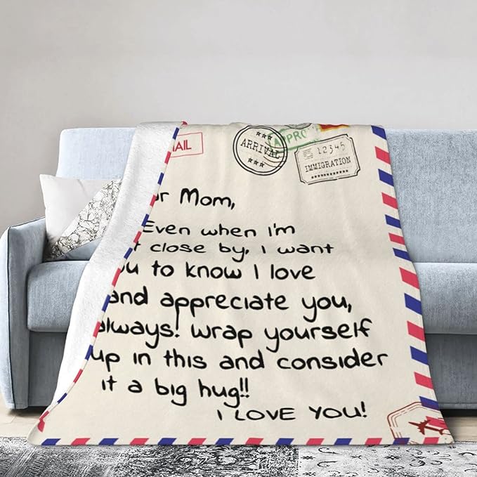 Throw Blankets Anniversary Birthday Gift for Mom from Daughter Son, Dear Mom Blanket for Mother's Day, Super Soft Flannel Throw Blankets for Christmas Valentines Day for Bed Couch(50x60)