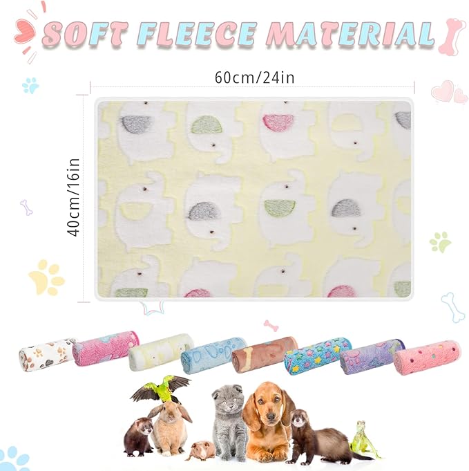 8 Pack Guinea Pig Cage Liner, Washable Guinea Pig Fleece Blankets Beding Accessories, Flannel Throw Warm Sleep Mat, Pet Pee Pads for Small Animal Hamster Rabbit Puppy Cat (Light Color, 24x16 Inch)